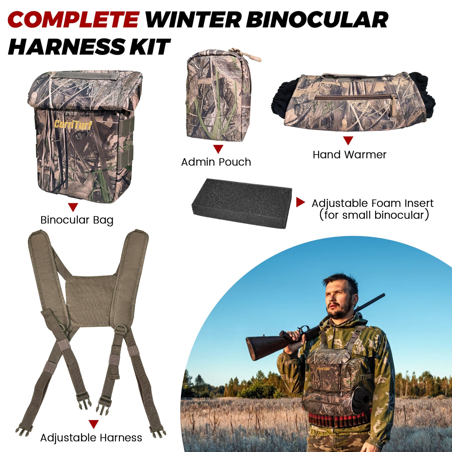 CarriTurf Binocular Harness Chest Bag with Hand Warmer