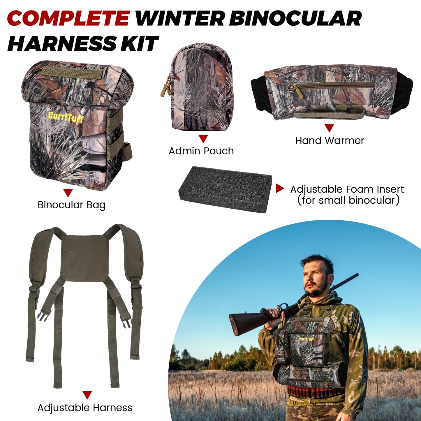 CarriTurf Binocular Harness Chest Bag with Hand Warmer - Waterproof